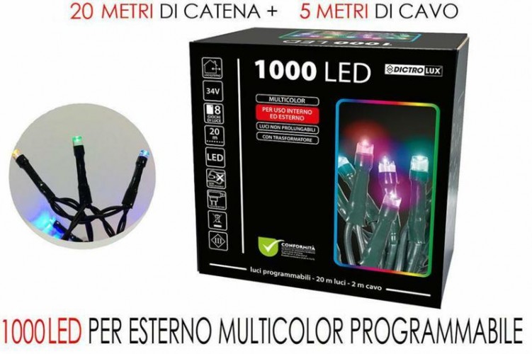 SCATOLA 1000 LUCI LED MULTICOLOR MT 20