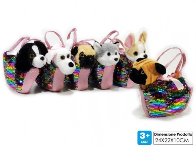 BORSA PELUCHE PAILETTES CANI ASS