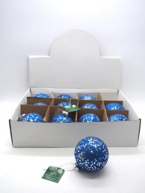 PALLA VETRO GLITTER BLU C/STELLE D8