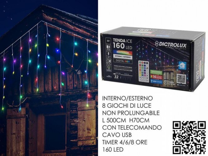 SCATOLA TENDA LED 160 MULTICOLOR C/TELECOMANDO 5X070