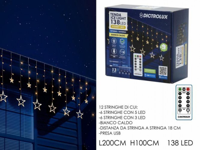 TENDA ICE 2X1MT LUCE CALDA CON TELECOMANDO E STELLE